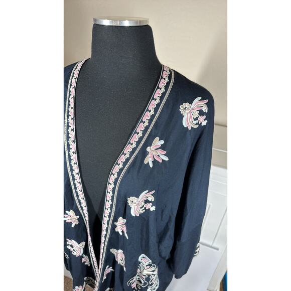 J. Jill Open Front Kimono Blouse Top Navy Blue Embroidered One Size S-L Boho - Picture 5 of 12